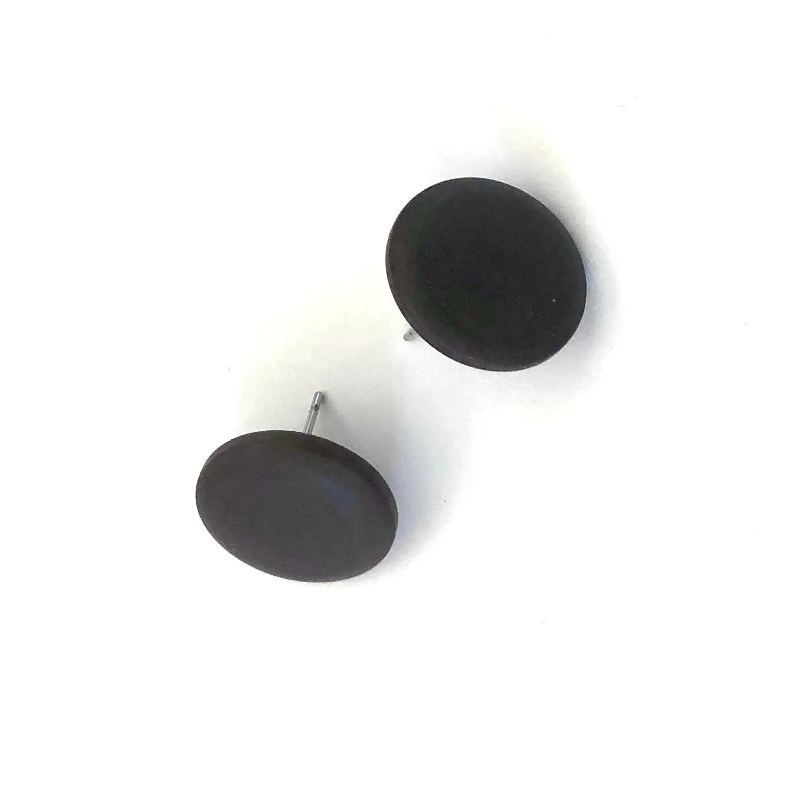 Dark Brown Matte Lucite Disc Stud Earrings