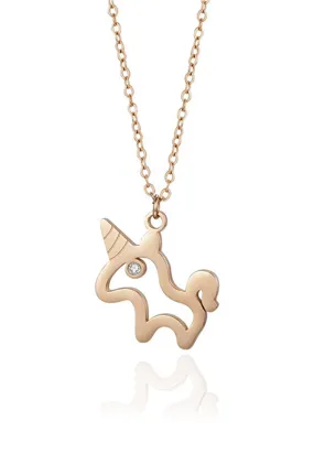 Dazzle Unicorn Whimsical Creature with 0.005 Carat Diamond Necklace in Rose Gold