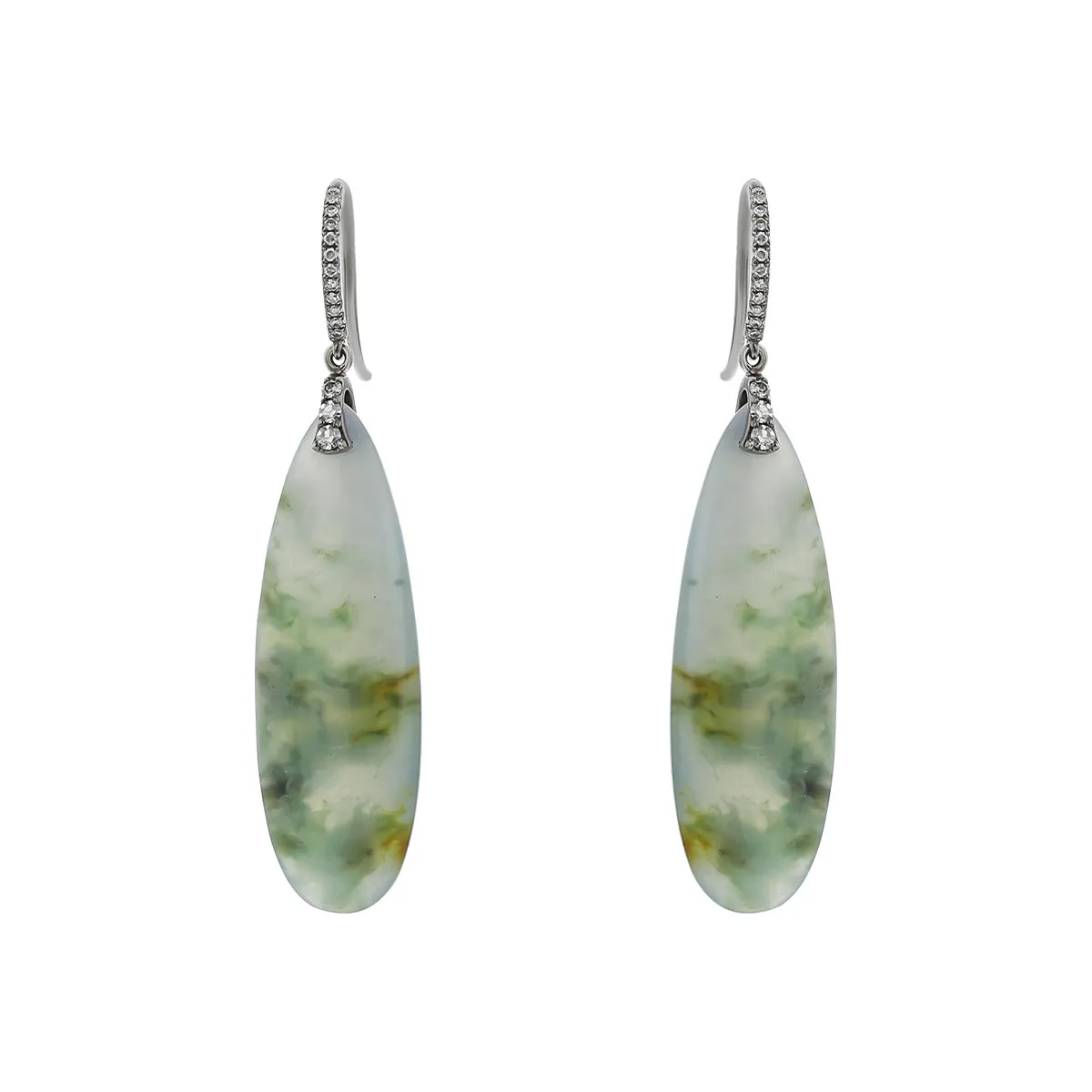 Dendritic Jade and Diamond Drop Earrings