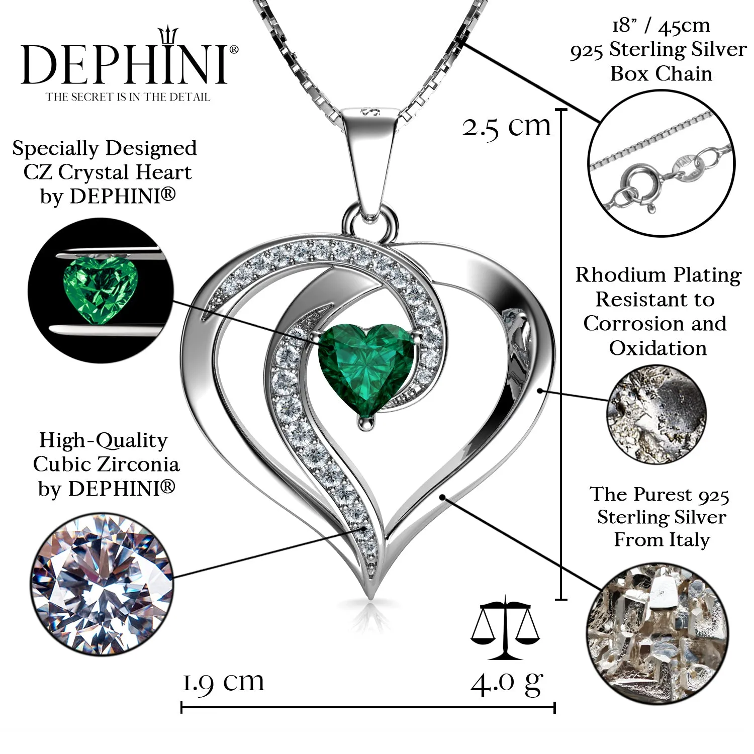 DEPHINI - Elegant green necklace for Women 925 sterling silver pendant