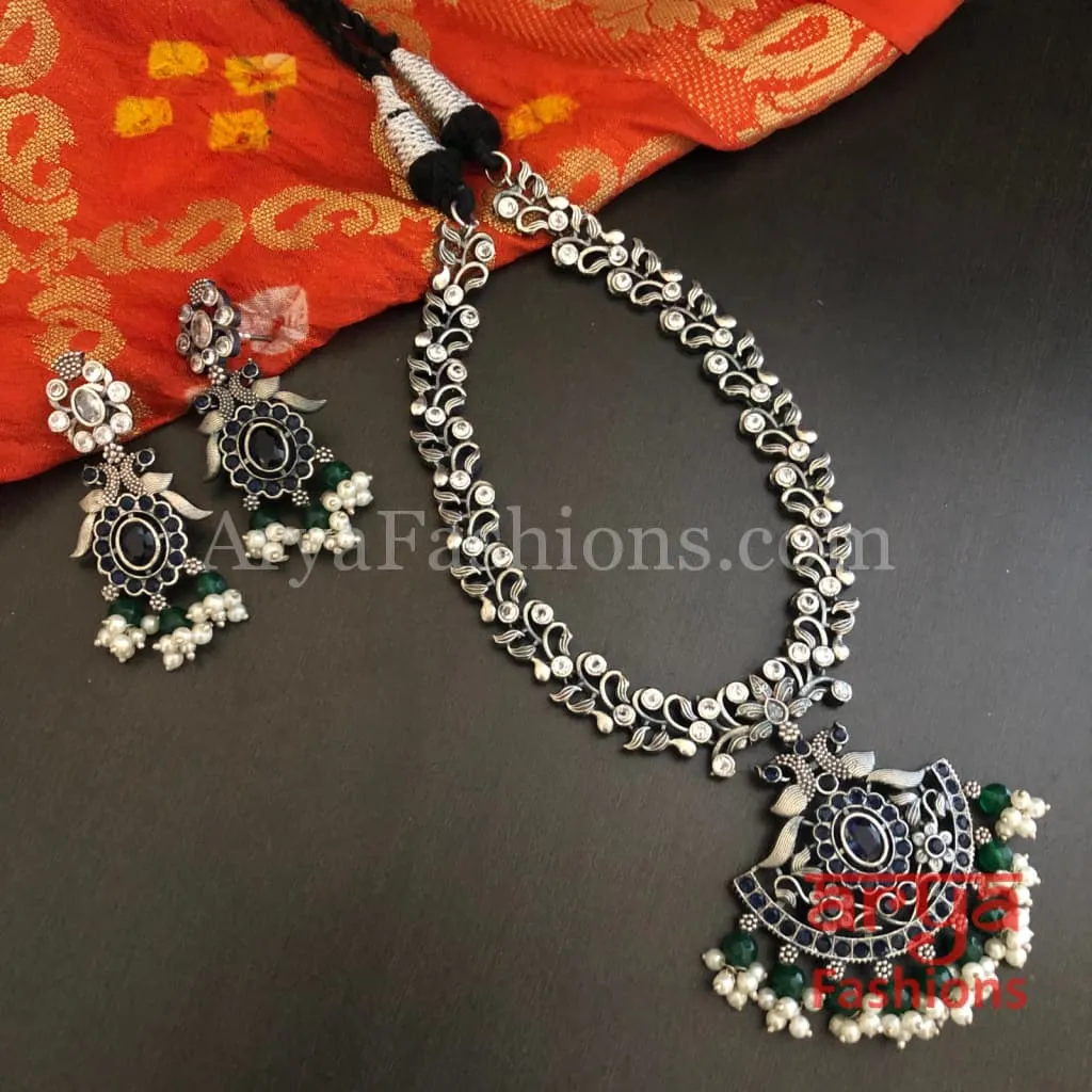 Dhruti Dual Tone Oxidized Silver Necklace with colorful beads