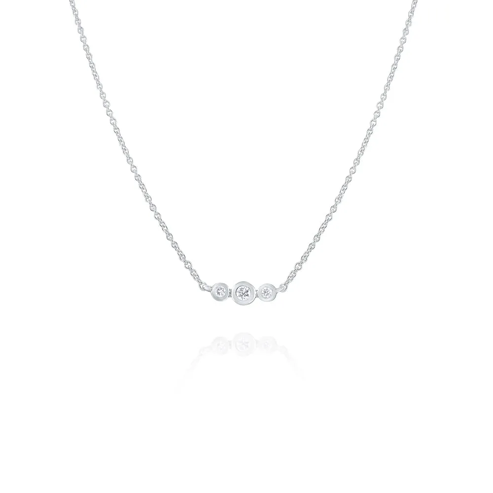 Diamond Bezel 3 Stone 14K White Gold Pendant Necklace