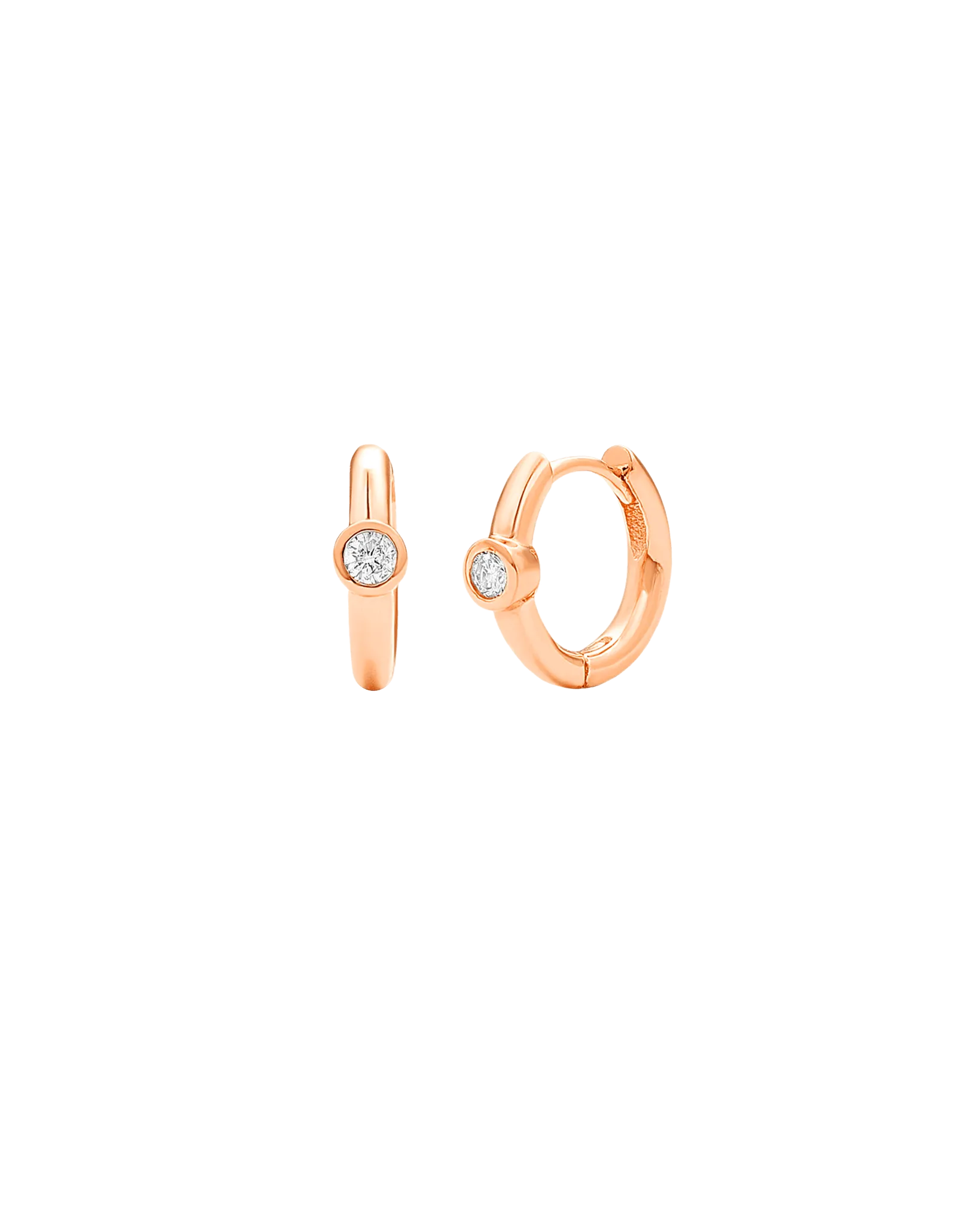 Diamond Bezel Hoops Earring - 14K Rose Gold