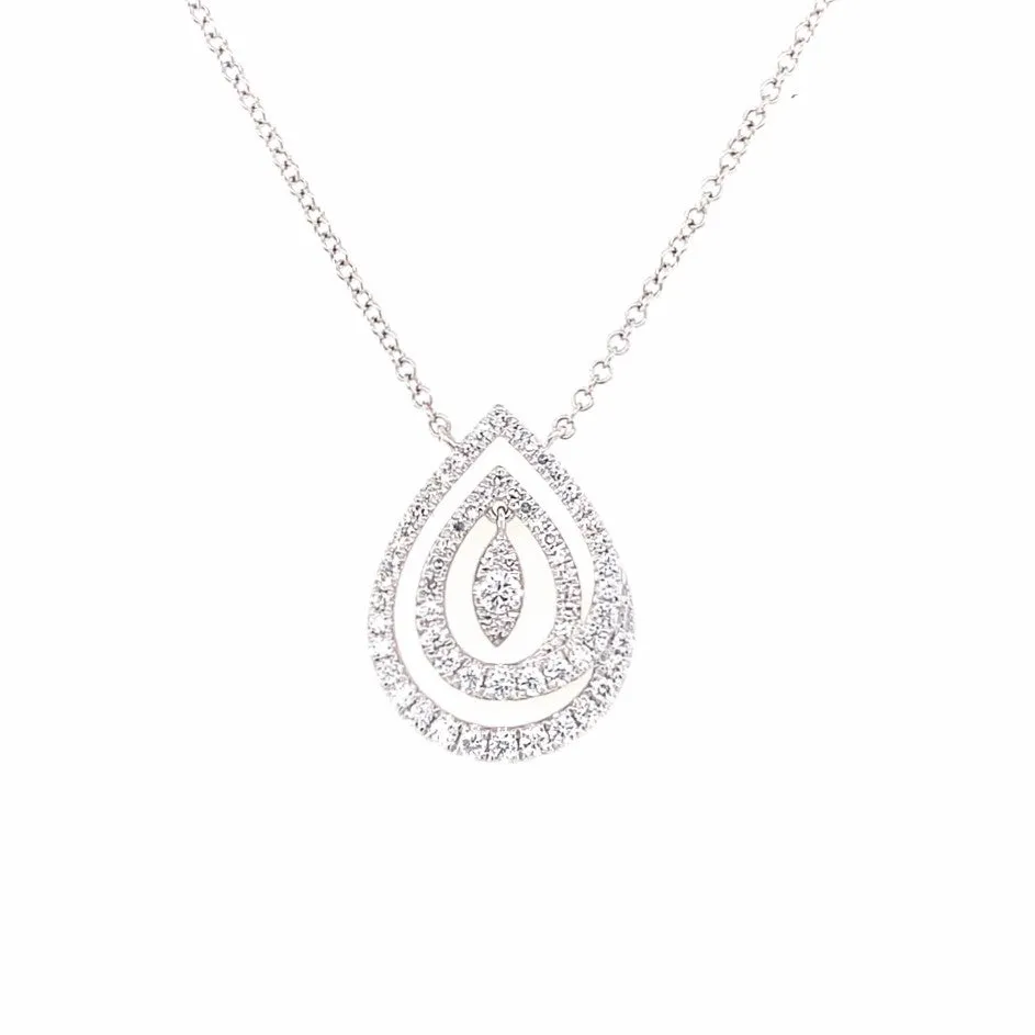 Diamond Double Open Teardrop Design Necklace