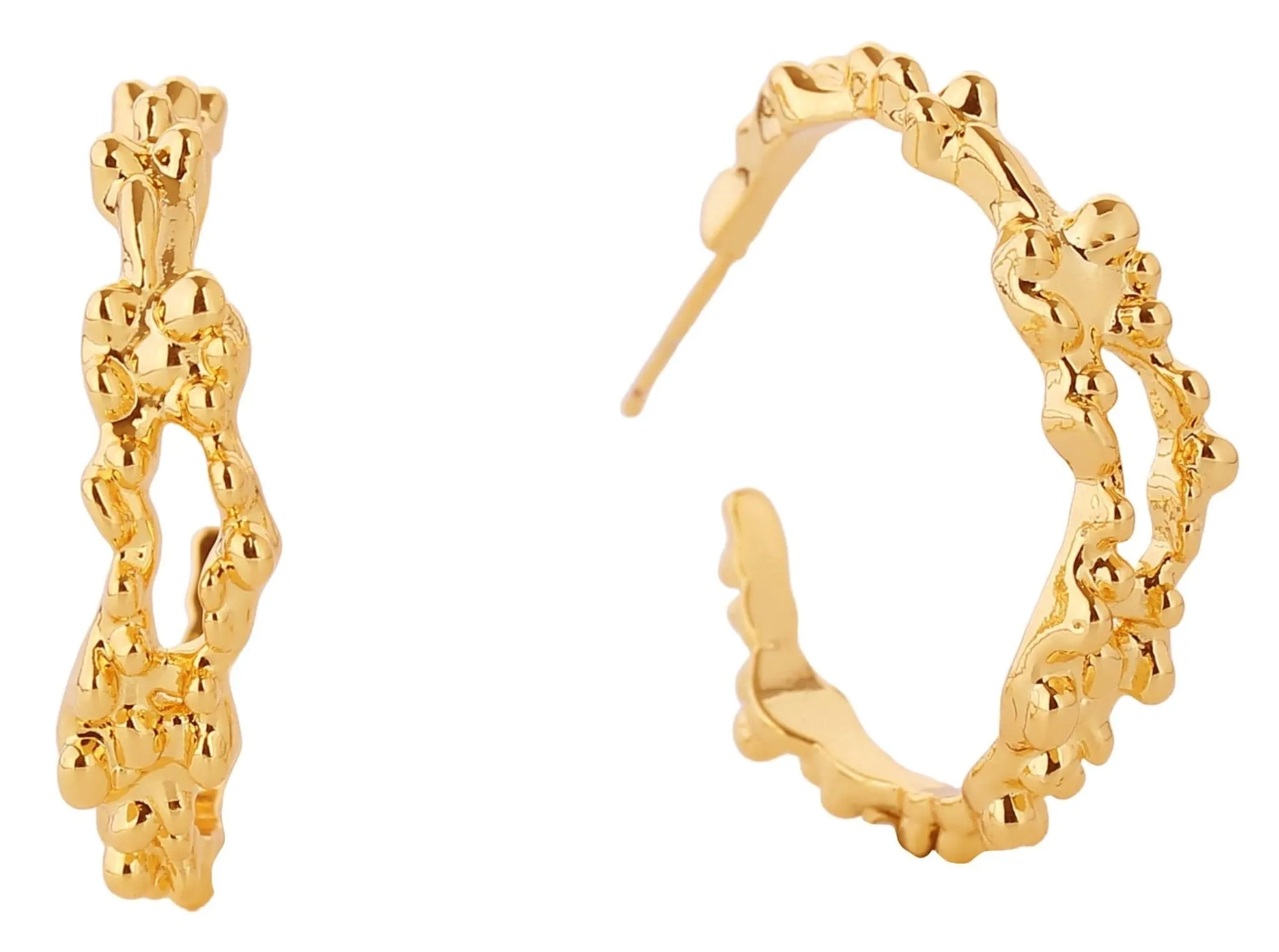 DJE310686 14K Grain Texture Hoop Earrings