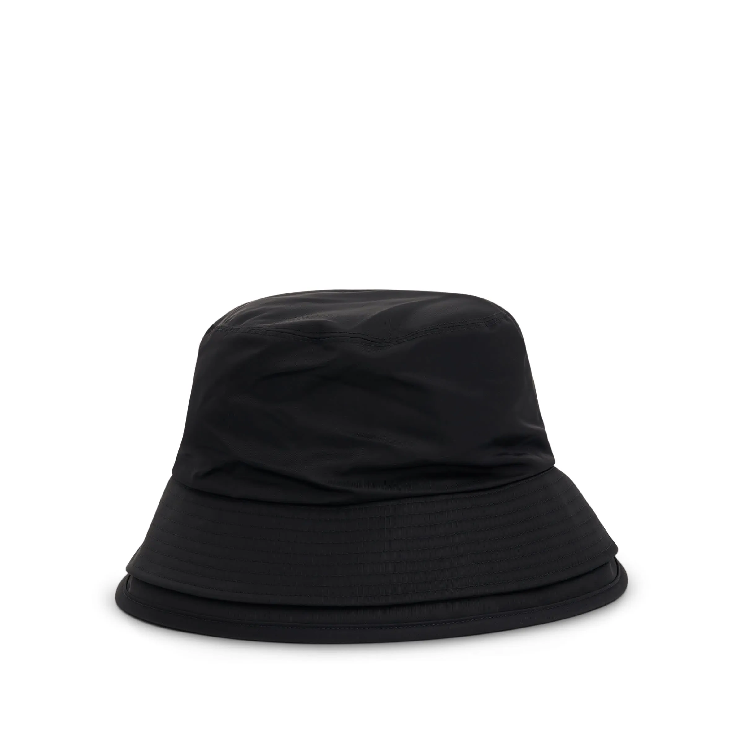 Double Brim Nylon Twill Hat in Black