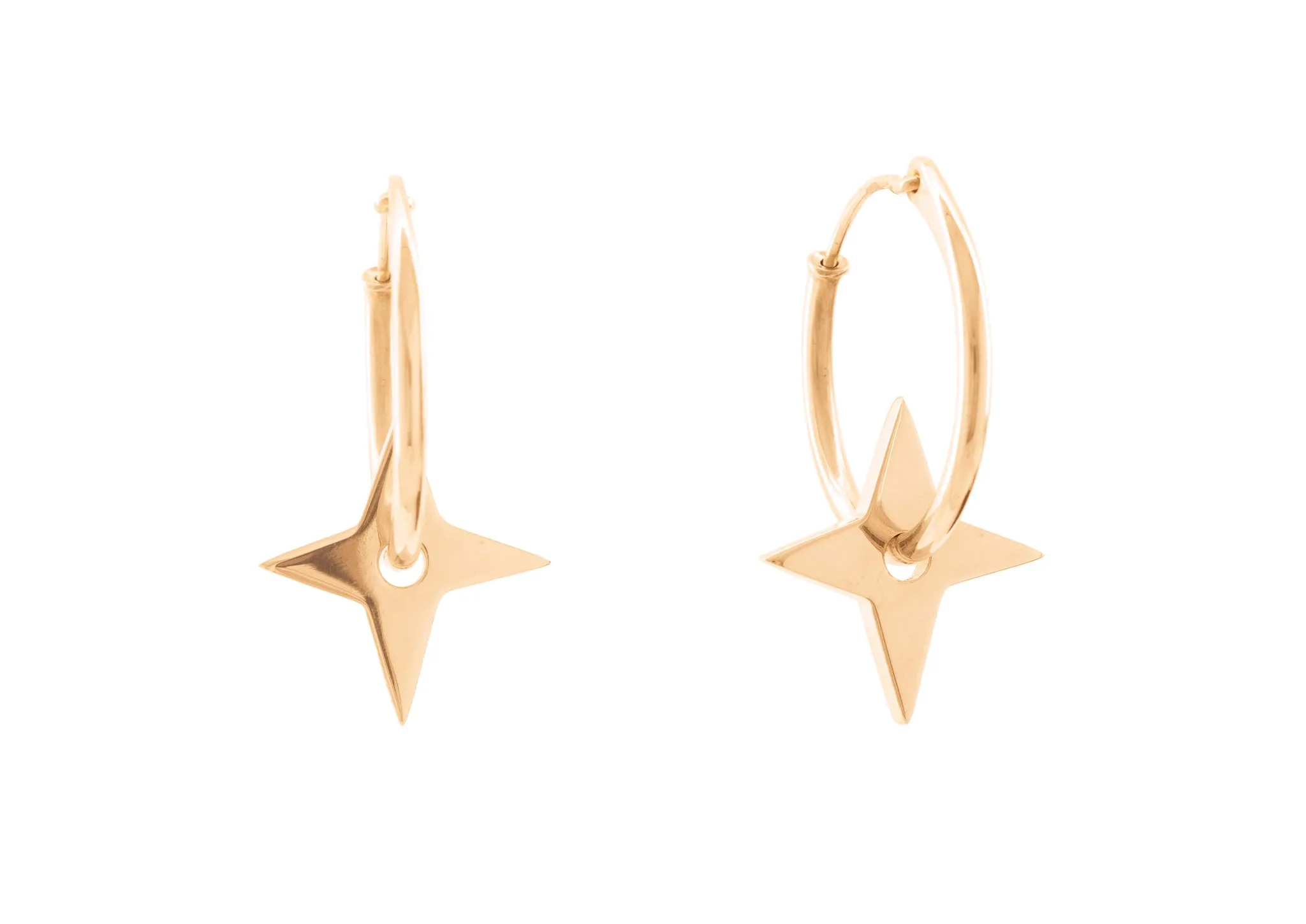 E28 Four-Point Star Hoop Earring, Red Gold