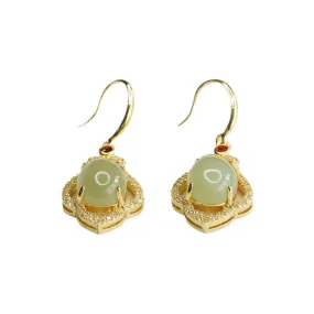 Earrings with Bud-Shaped Hotan Jade Earhooks