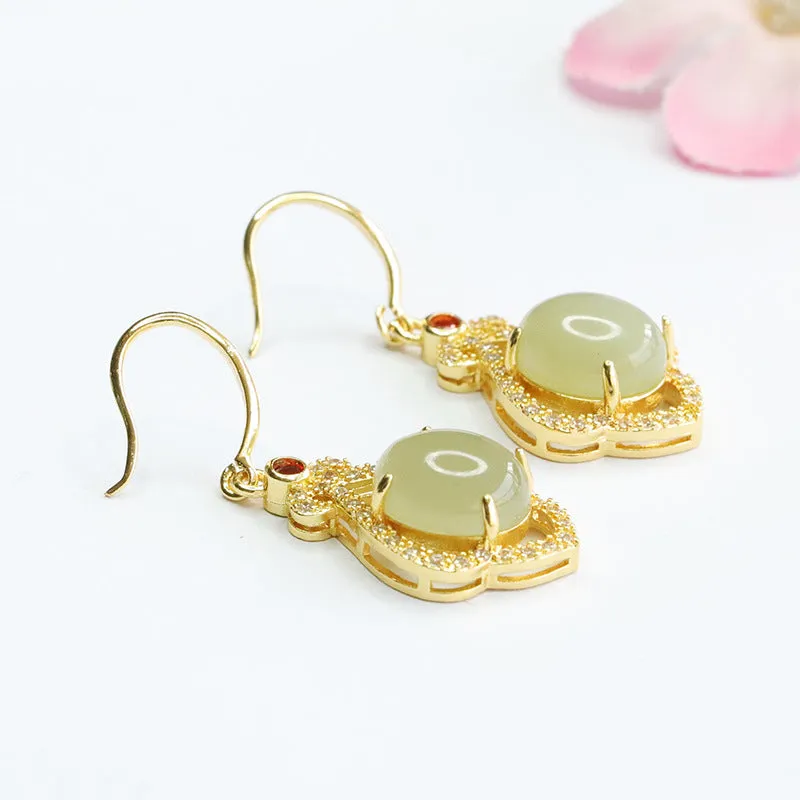 Earrings with Bud-Shaped Hotan Jade Earhooks