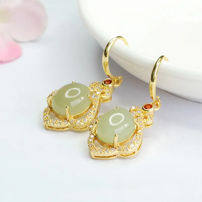 Earrings with Bud-Shaped Hotan Jade Earhooks