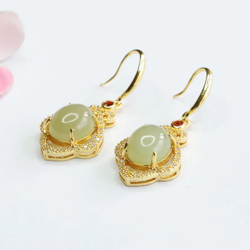 Earrings with Bud-Shaped Hotan Jade Earhooks