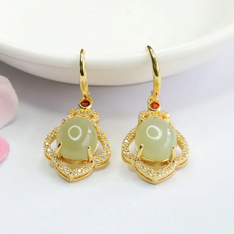 Earrings with Bud-Shaped Hotan Jade Earhooks