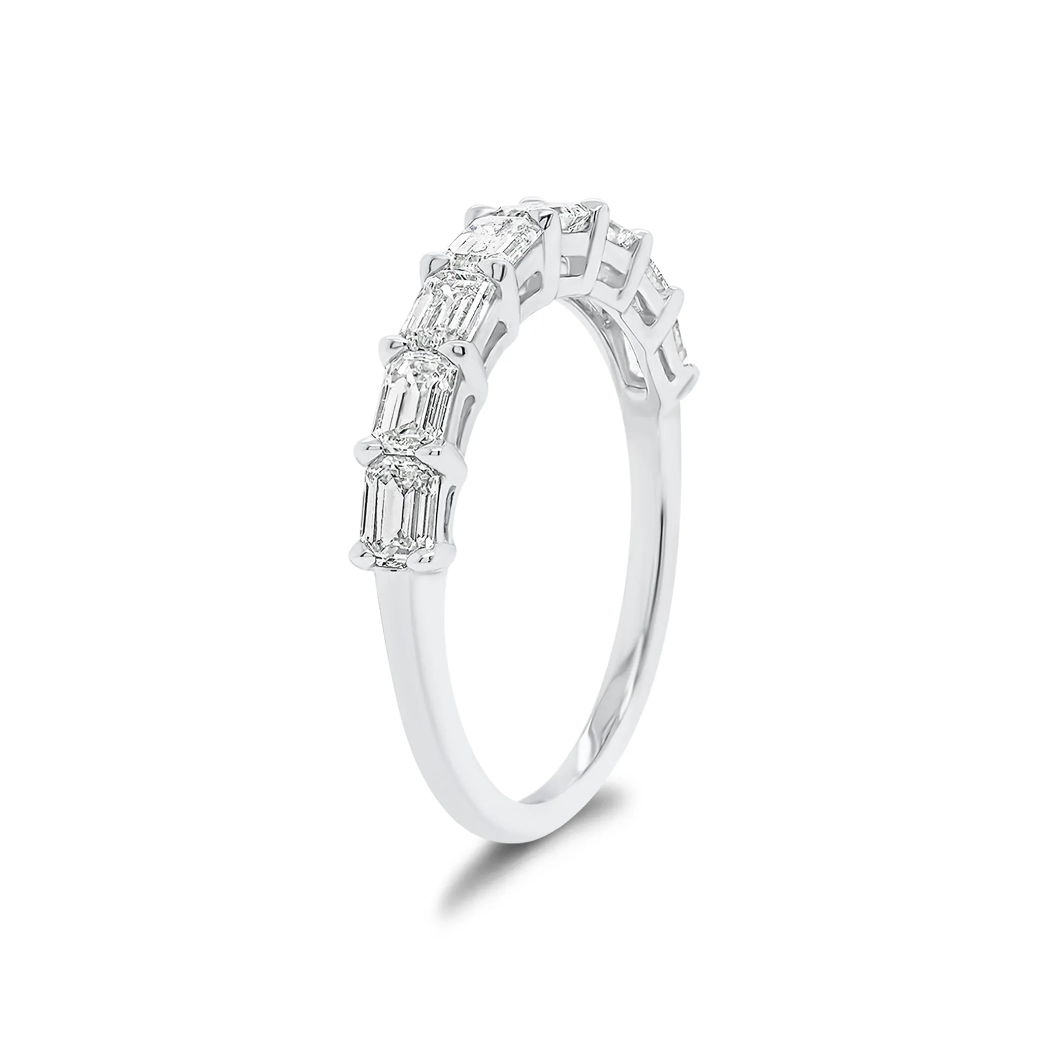 East to West Emerald-Cut Diamond Wedding Band