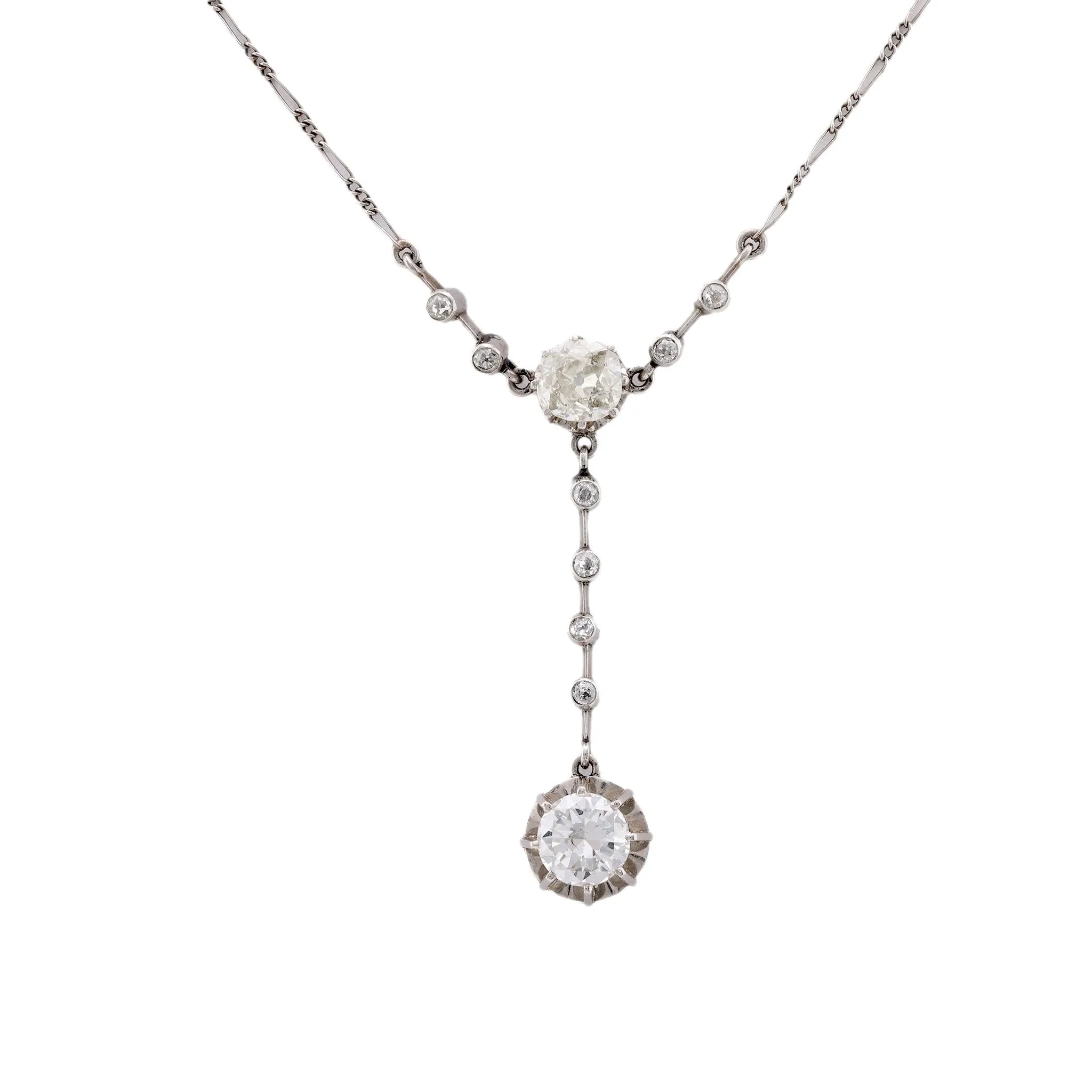 Edwardian 2.75 Carat Total Diamond Weight Platinum Lariat Necklace