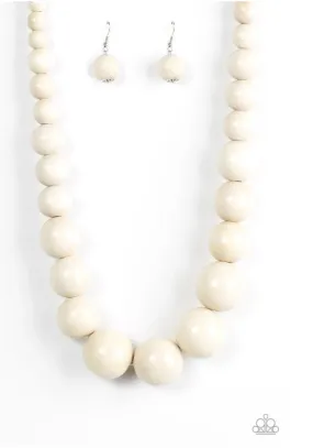 Effortlessly Everglades - White - Wooden Necklace  - Paparazzi  Accessories