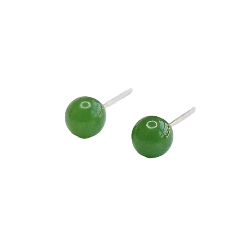 Elegant Jade and Silver Stud Earrings from the Planderful Collection