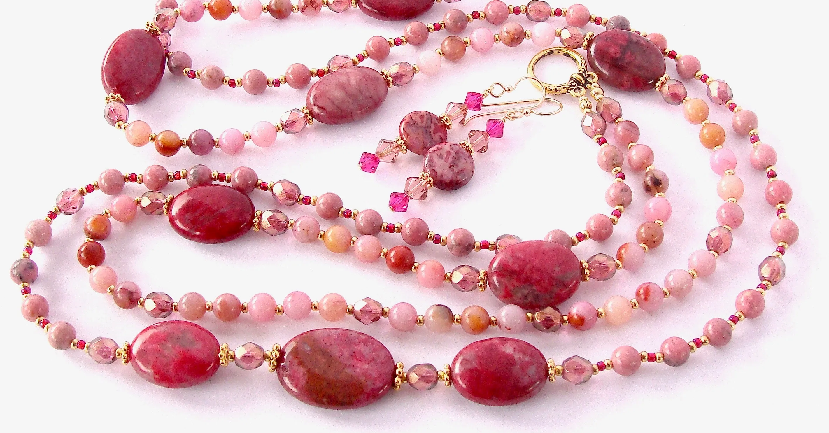 Elodie: Long Pink Necklace with Gemstones