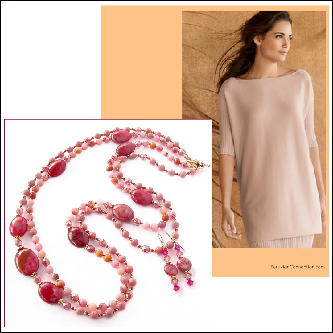 Elodie: Long Pink Necklace with Gemstones