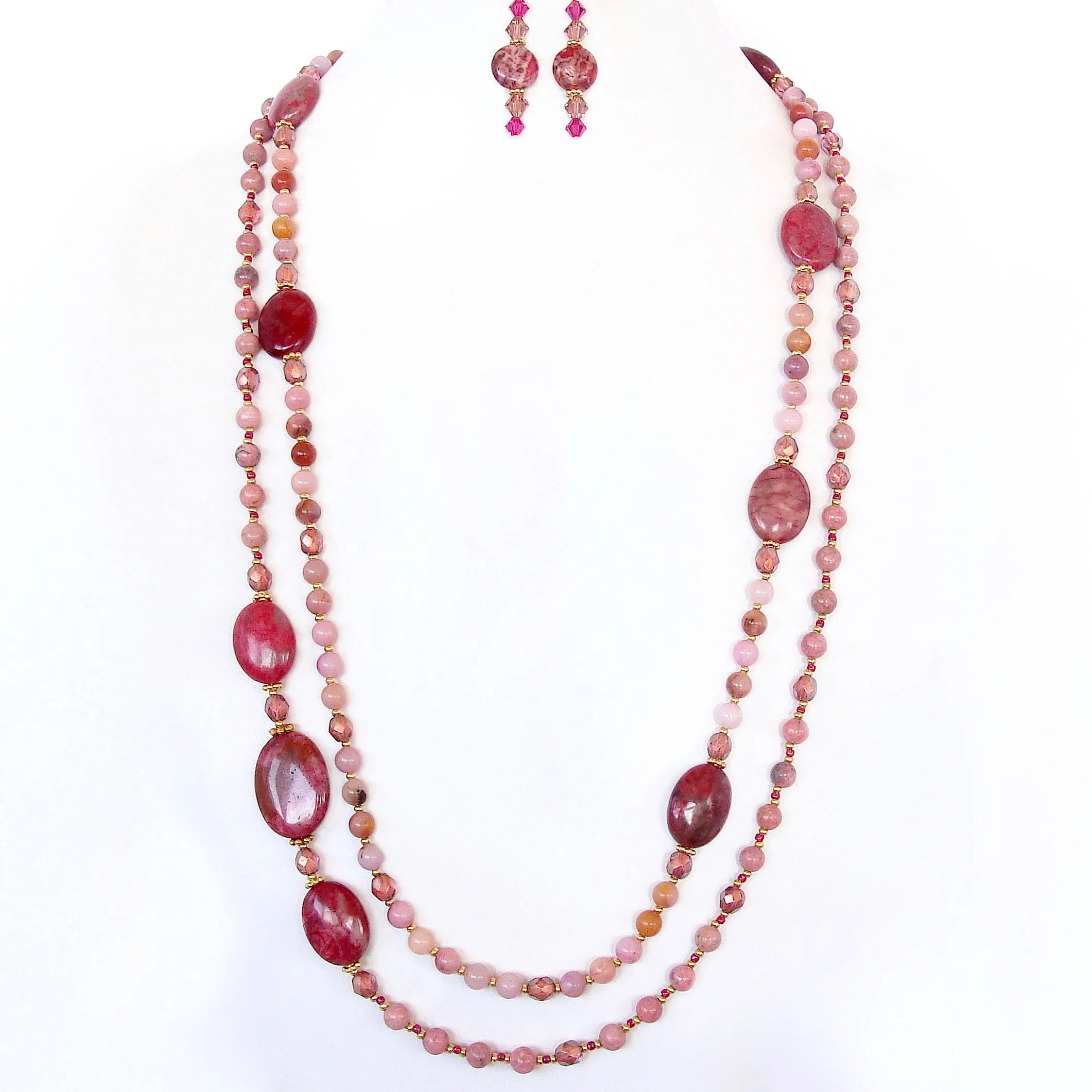 Elodie: Long Pink Necklace with Gemstones