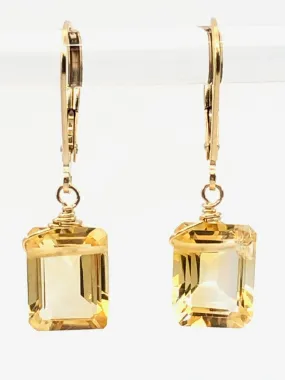 Emerald cut Citrine earrings gold fill