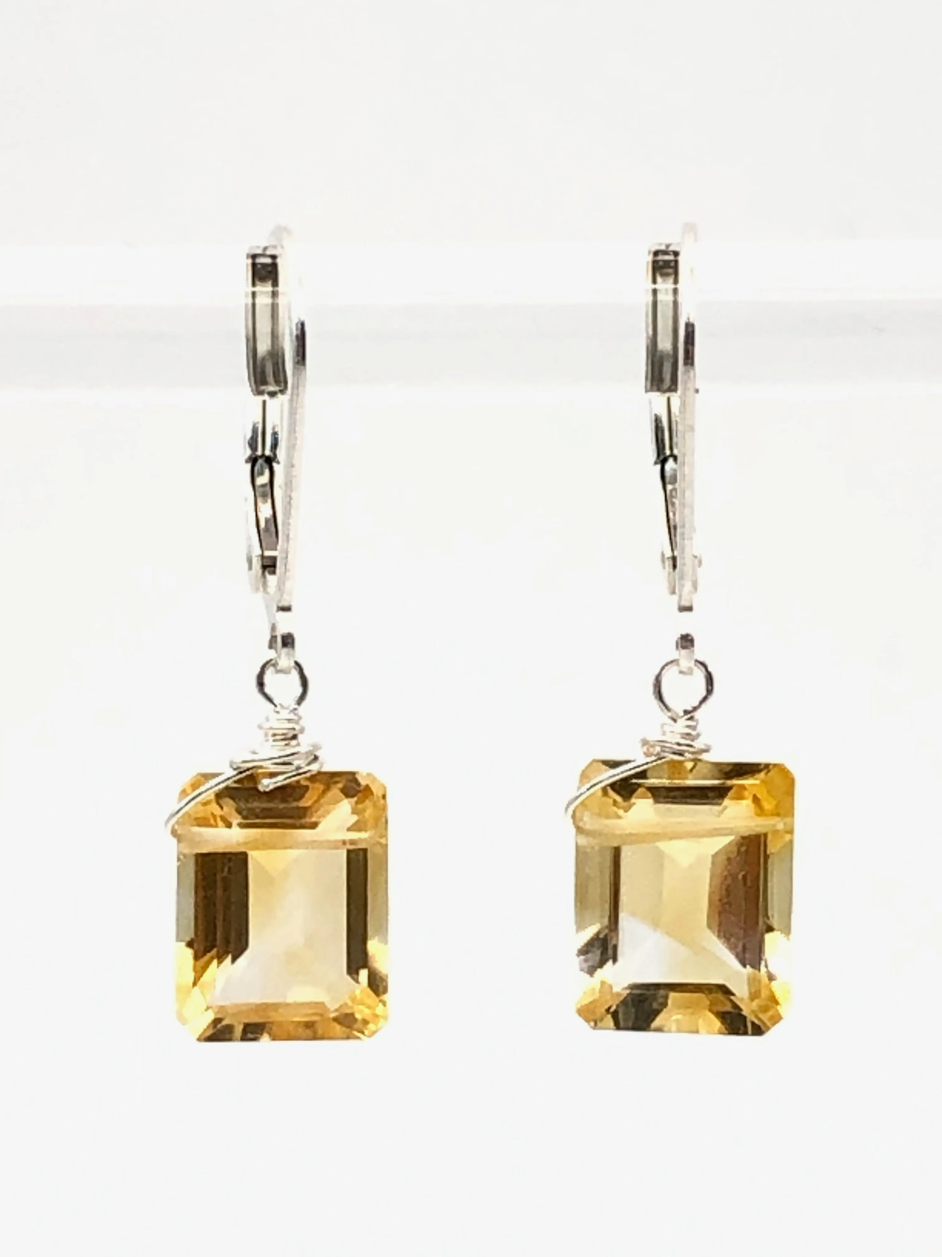 Emerald cut Citrine earrings gold fill