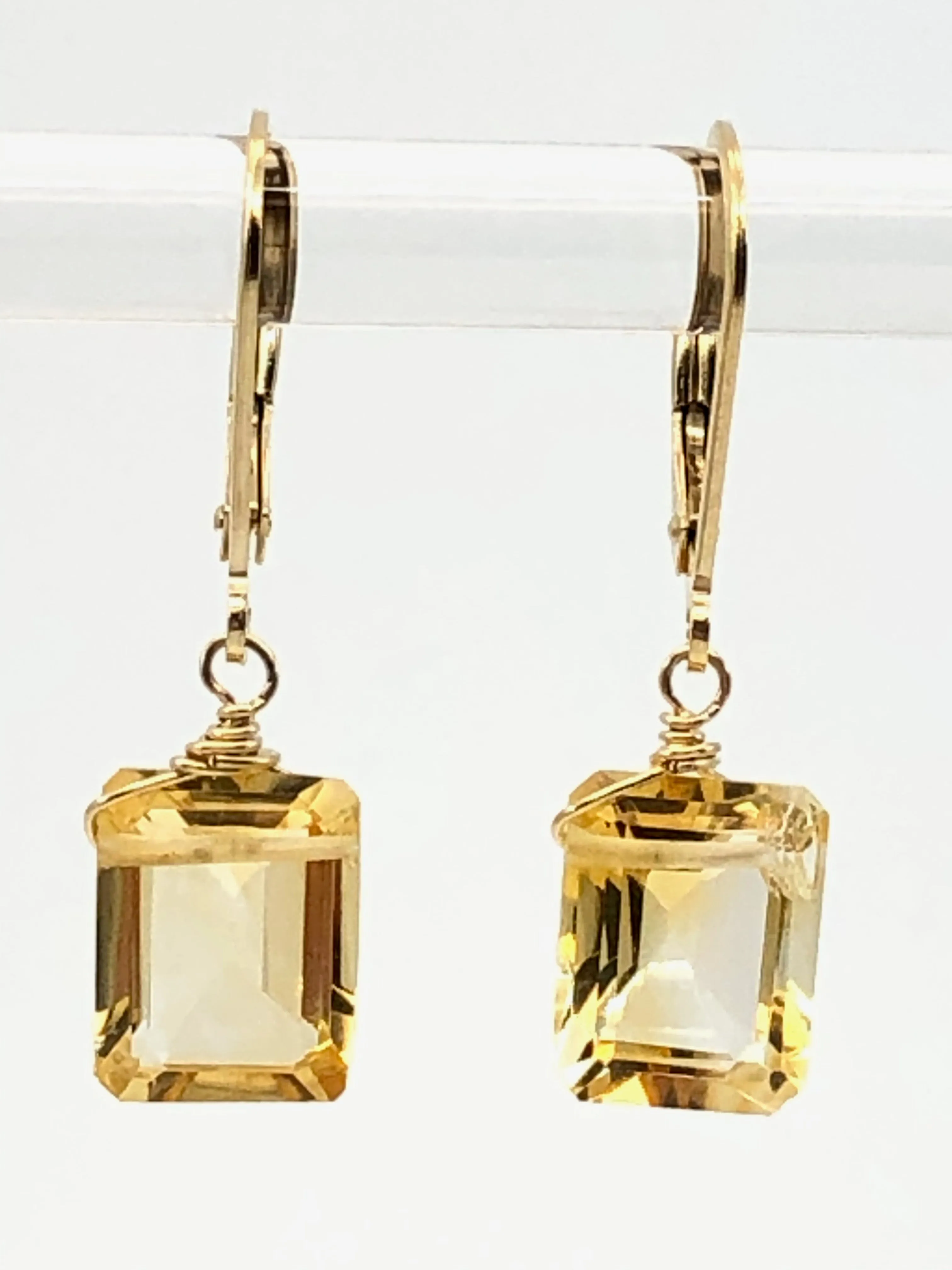 Emerald cut Citrine earrings gold fill