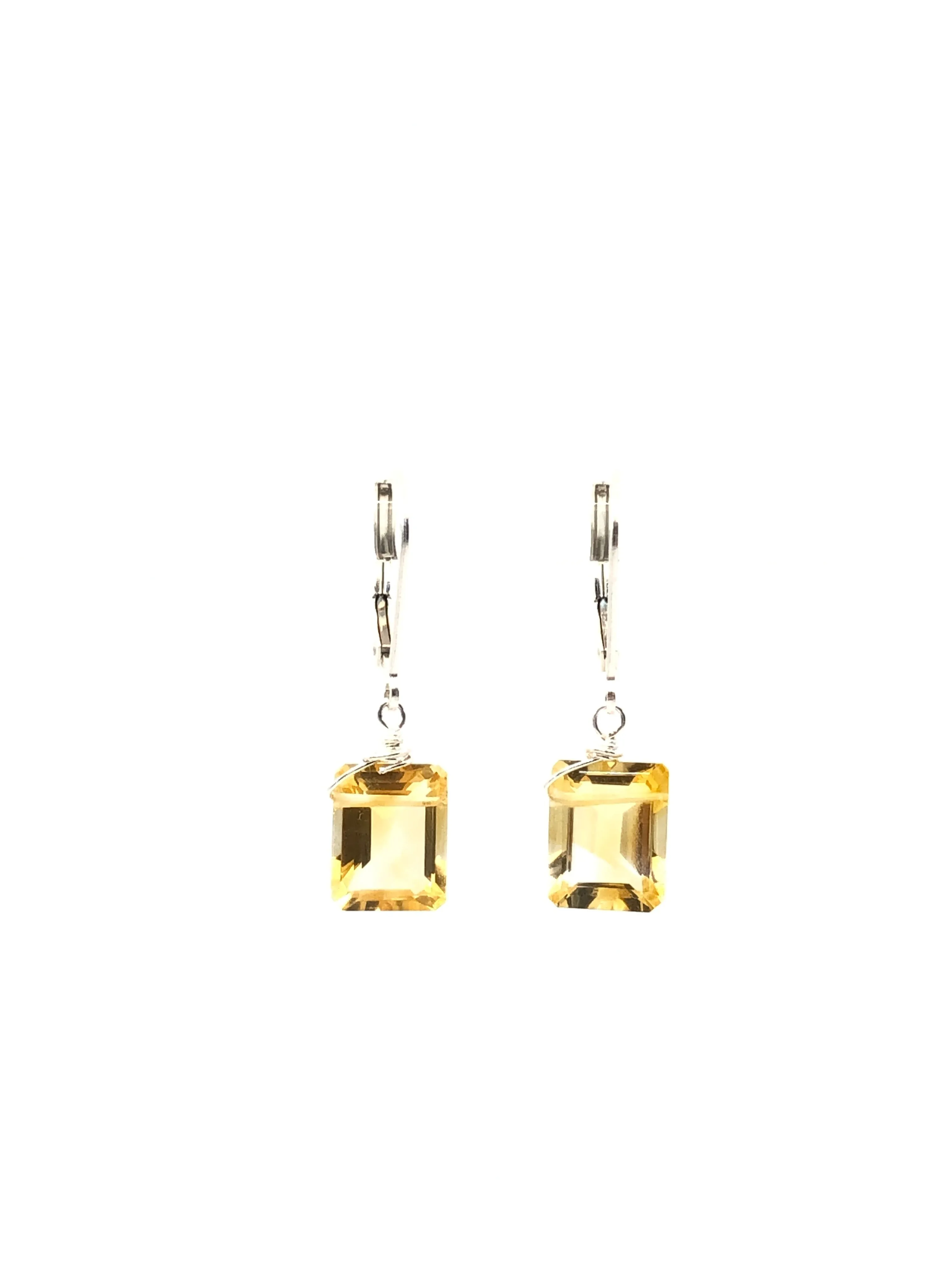 Emerald cut Citrine earrings gold fill