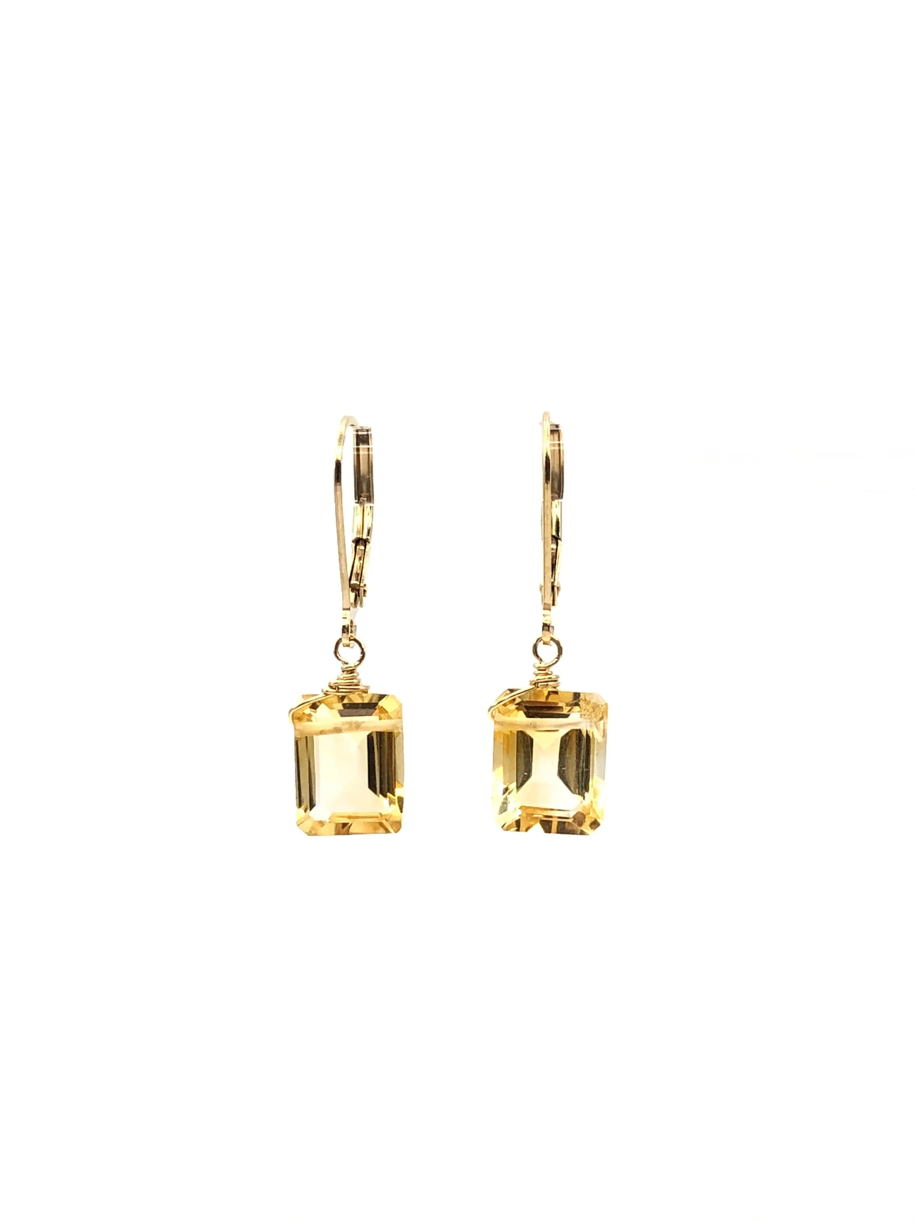 Emerald cut Citrine earrings gold fill