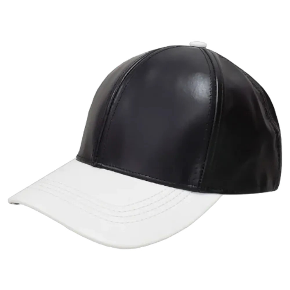 Emstate Black and White Men's Genuine Cowhind Leather Adjustable Baseball Cap