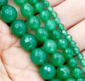 Faceted Natural Green Malay Jade Gemstone Round Loose Beads on a 15.5" Strand