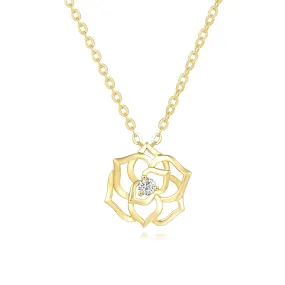 FANCIME "La Camellia" Camellia Flower 18K Solid Yellow Gold Necklace