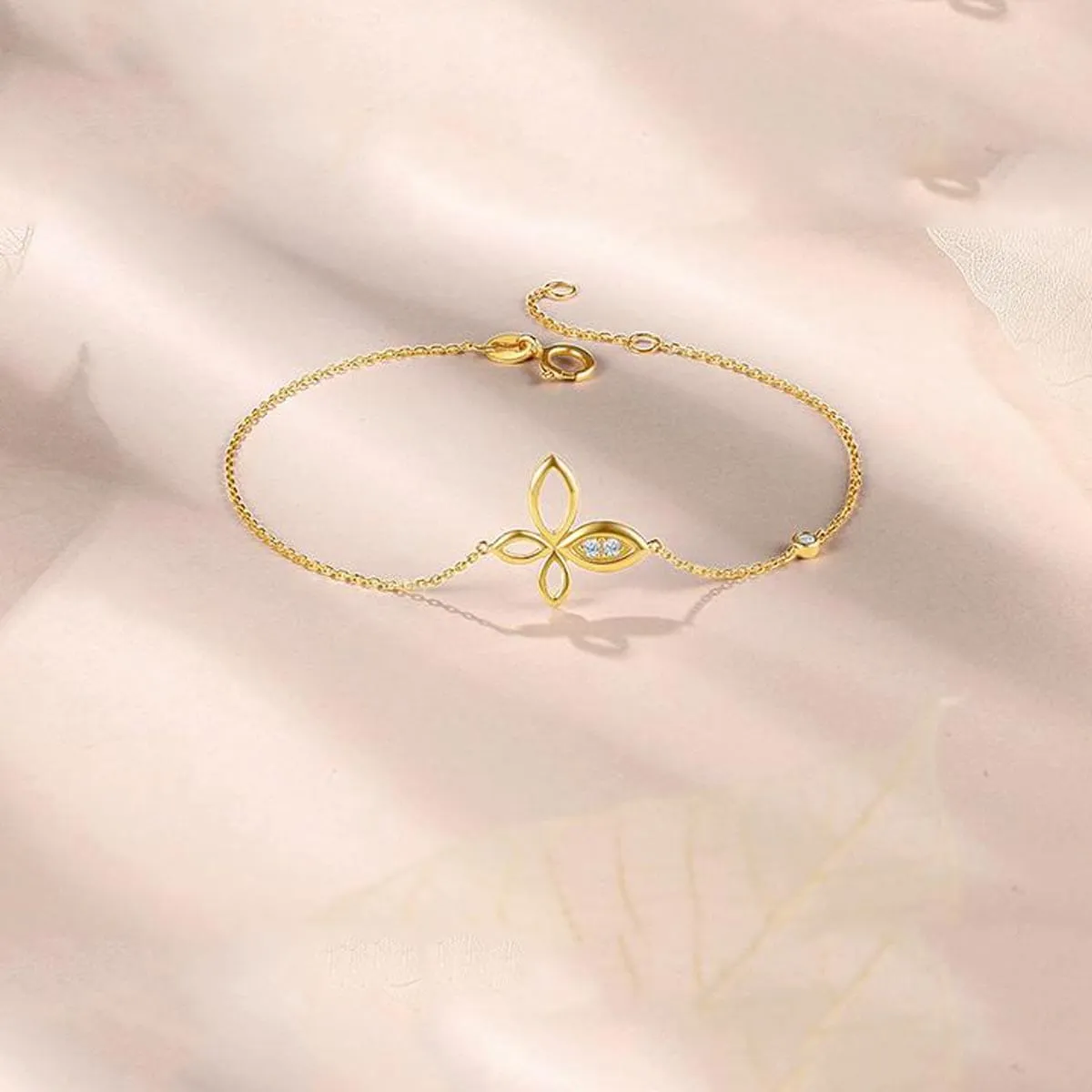 FANCIME "Little Fairy" Butterfly Diamond 14K Yellow Gold Bracelet