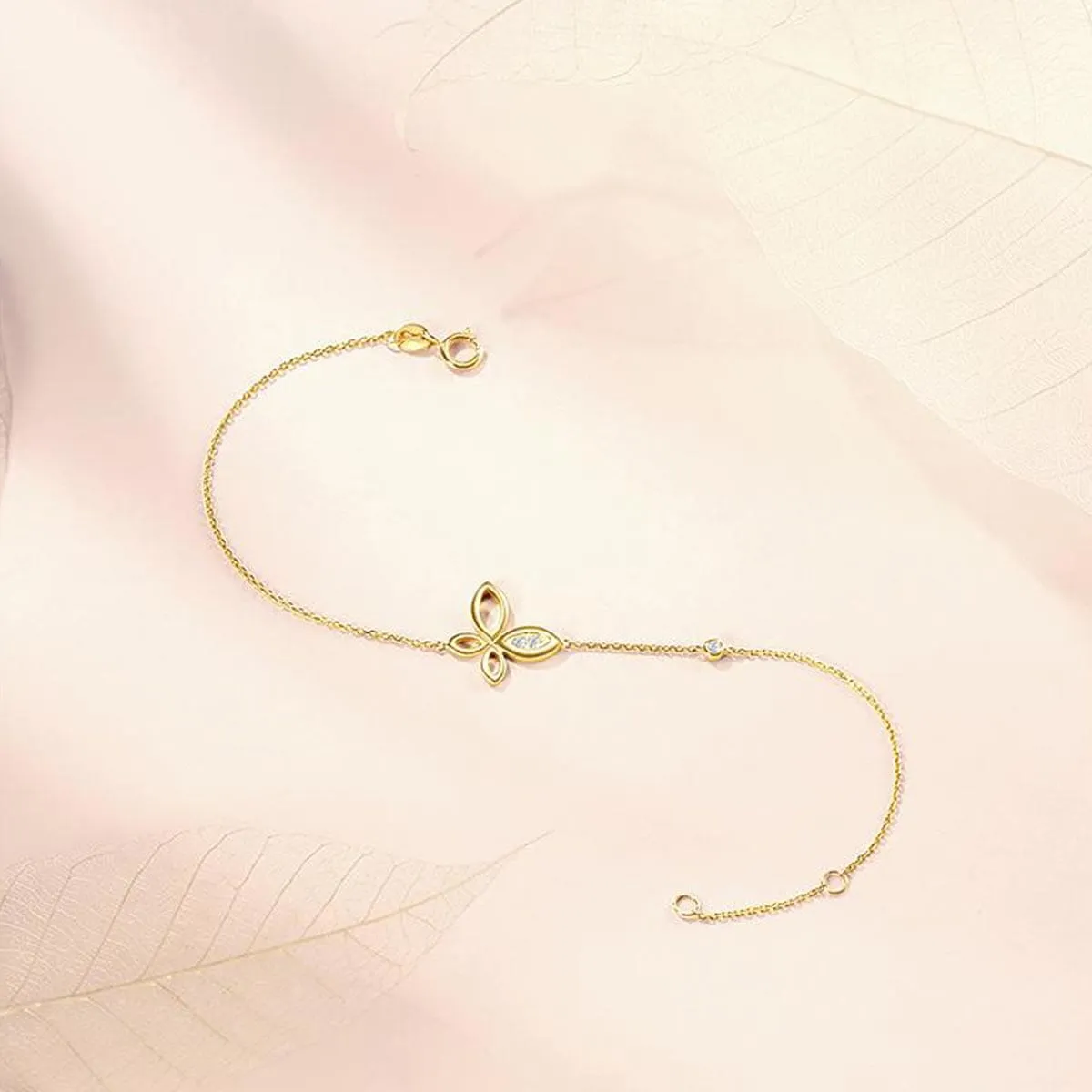 FANCIME "Little Fairy" Butterfly Diamond 14K Yellow Gold Bracelet