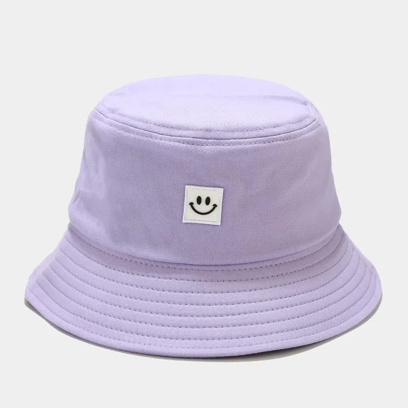 Fashion Women Bucket Hat New Candy Colors Smile Face Sun Hat Outdoor Sports Travel Beach Caps Fishermen Hats Hip Hop Female Cap