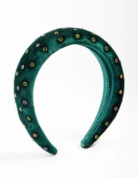 Festive Green Velvet Jewel Headband