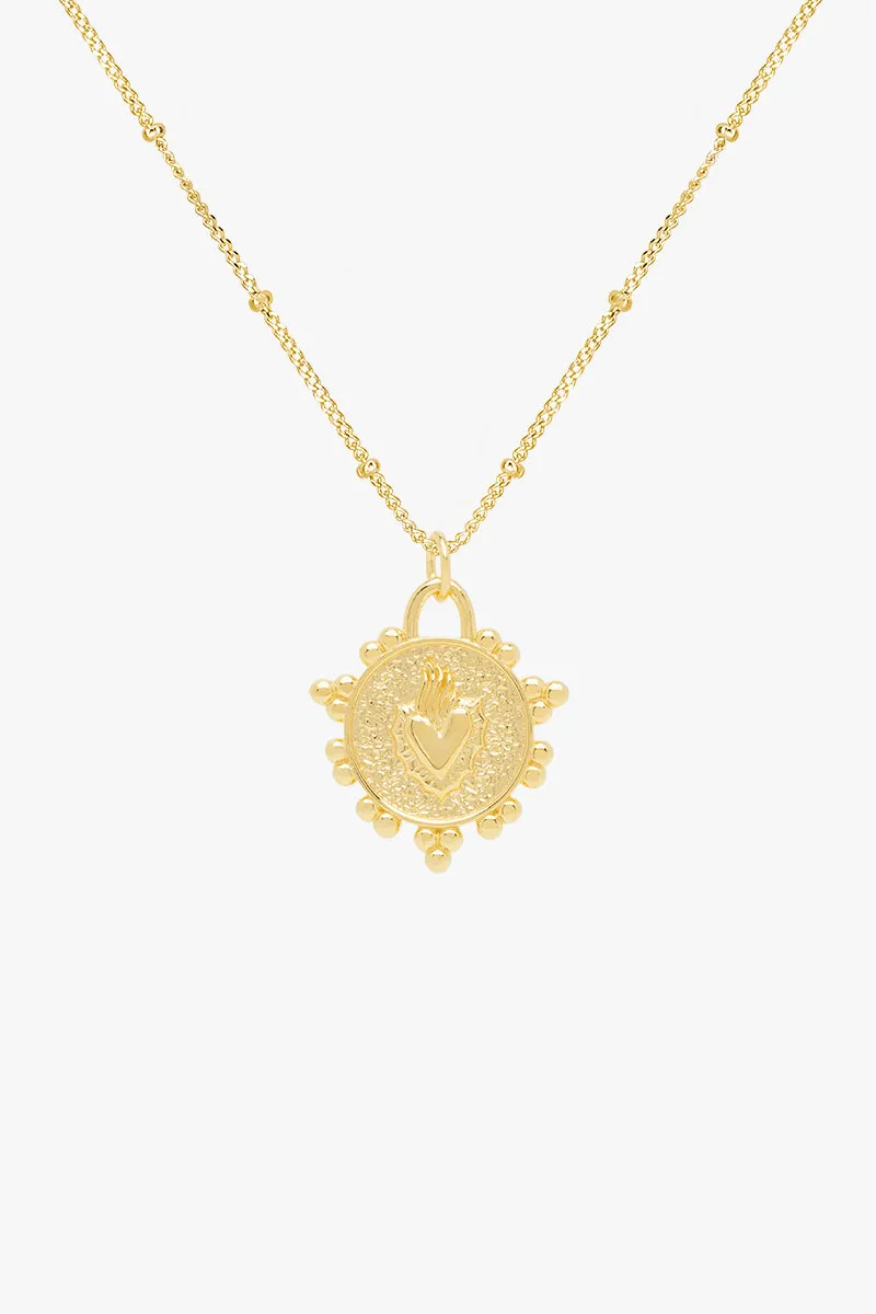 Flaming heart necklace gold plated 