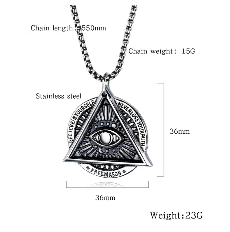 Freemason Necklace Pyramid Eye Necklace Illuminati Talisman Masonic Stainless Steel Chain Jewelry