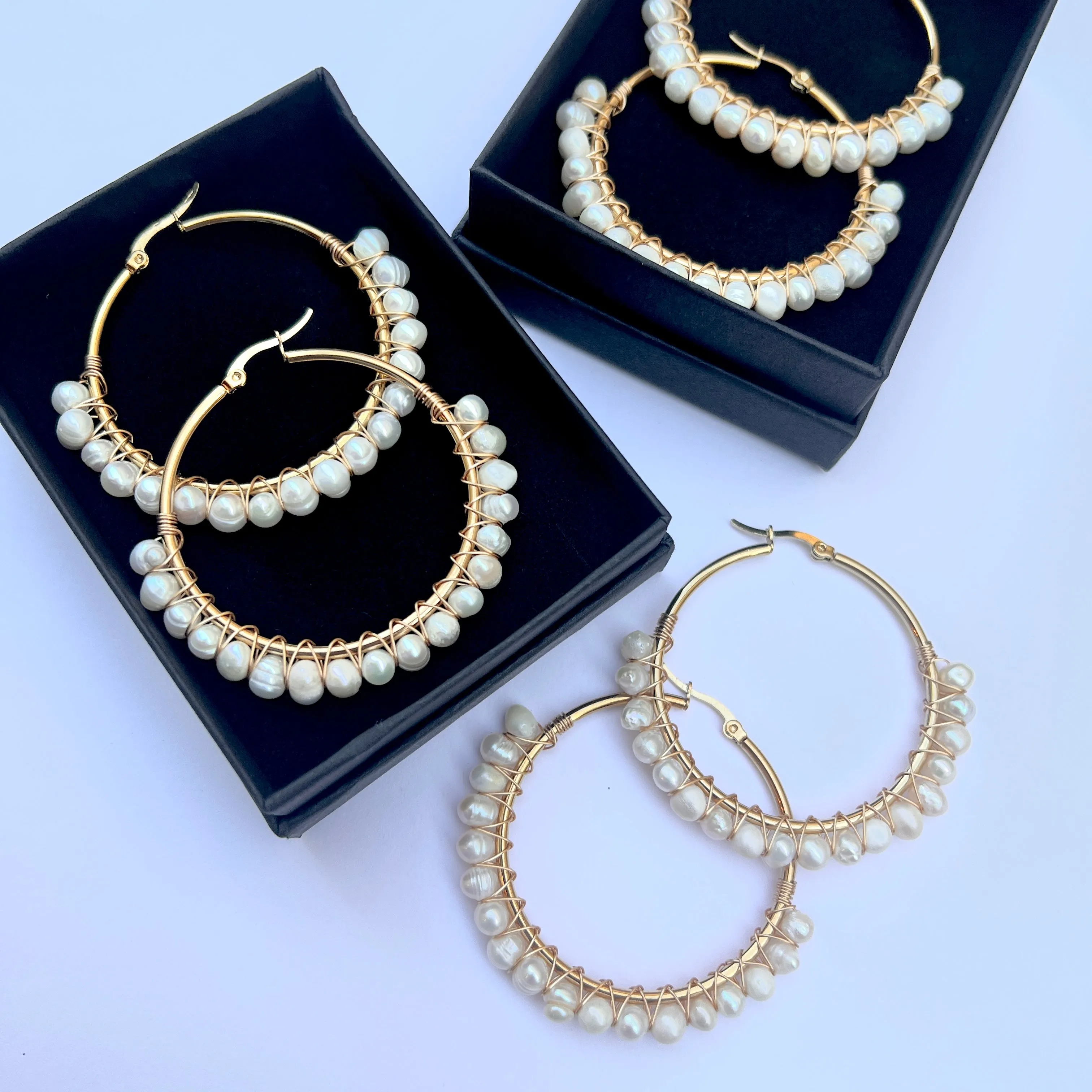 Freshwater Pearl Wrapped Hoop Earrings