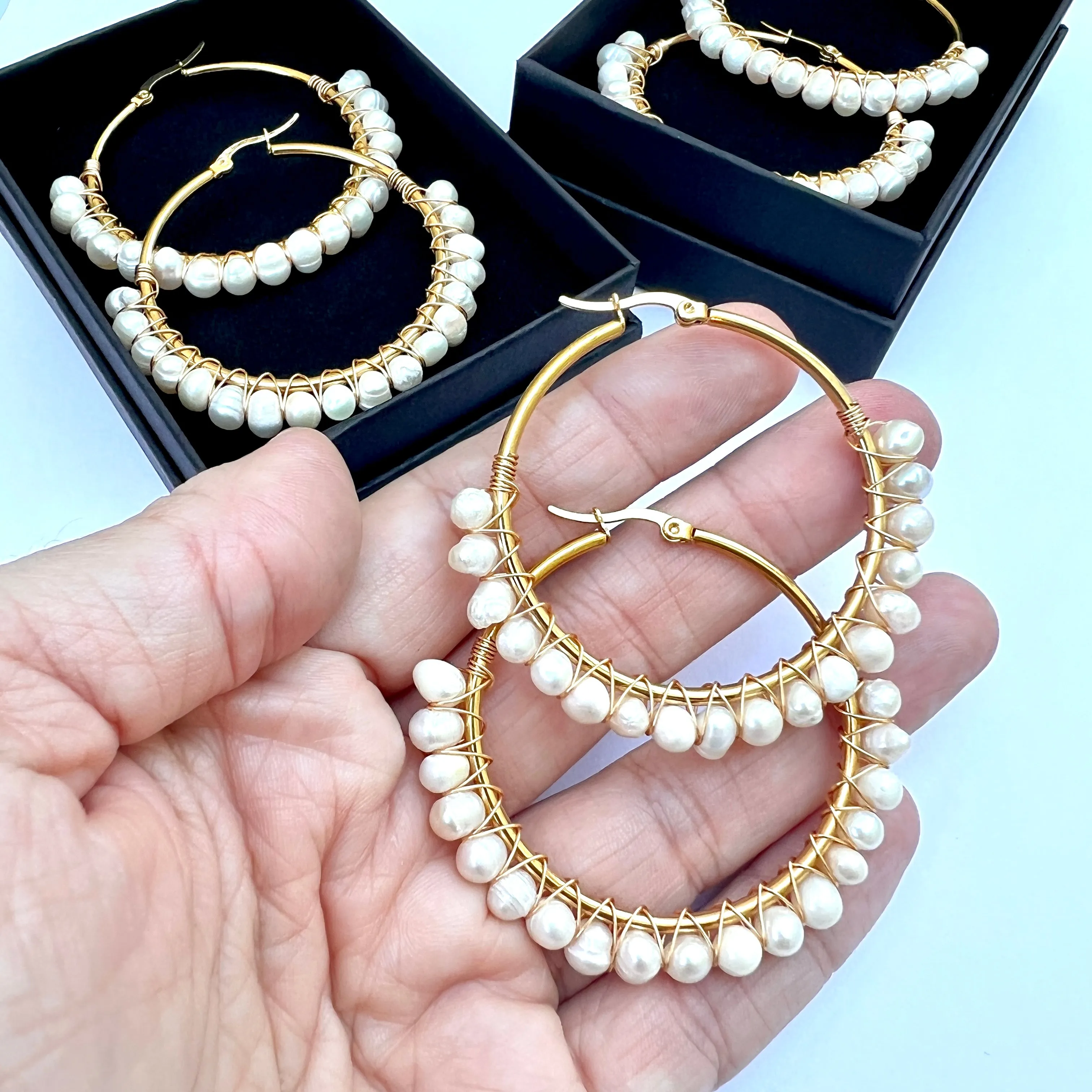 Freshwater Pearl Wrapped Hoop Earrings