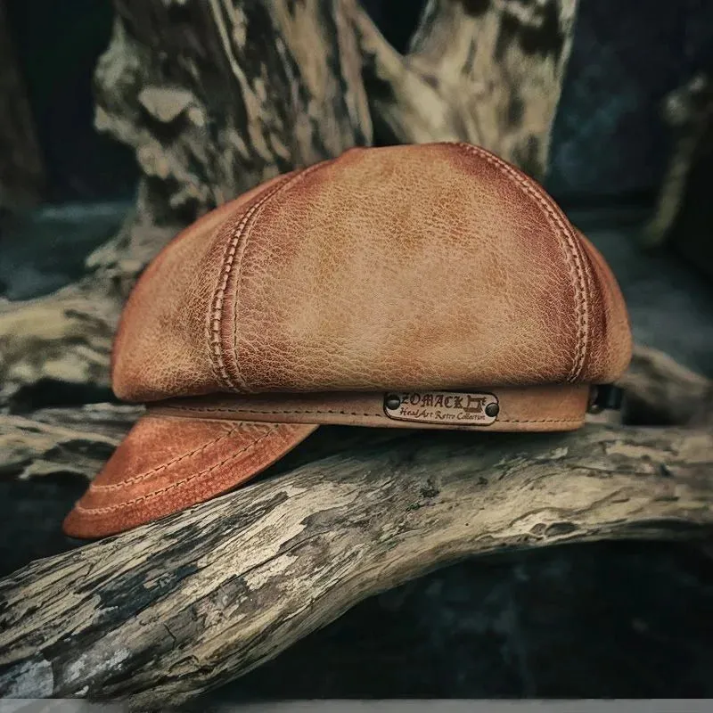 Genuine Leather Octagonal Cap - Casual Style