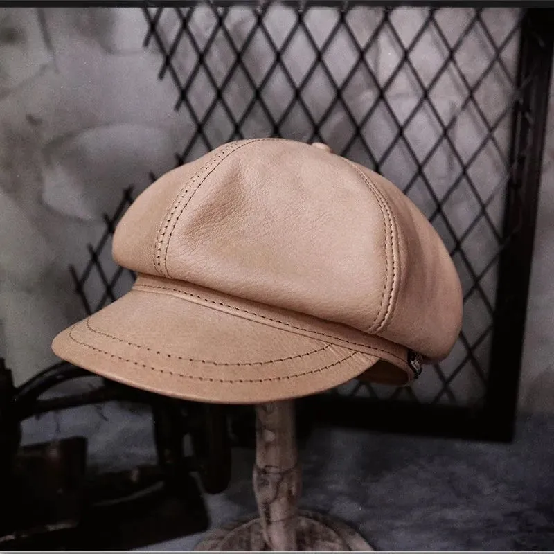 Genuine Leather Octagonal Cap - Casual Style