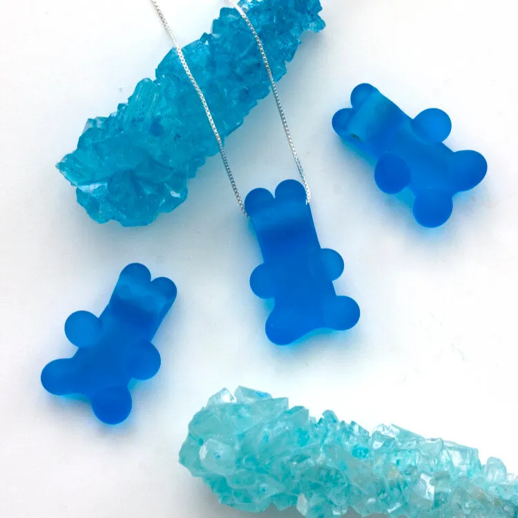 Glass Gummy Bear Necklace in Blue by Emma Gerard