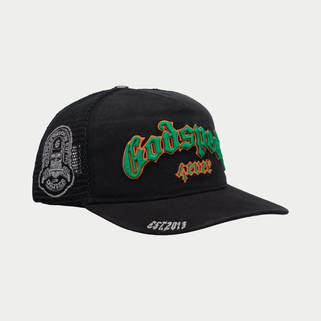 GODSPEED FOREVER TRUCKER HAT (VINTAGE BLACK/GREEN/ORANGE)