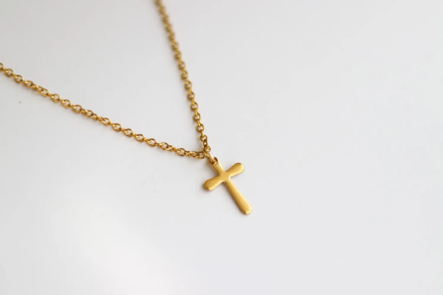 Gold cross necklace for men, stainless steel chain necklace