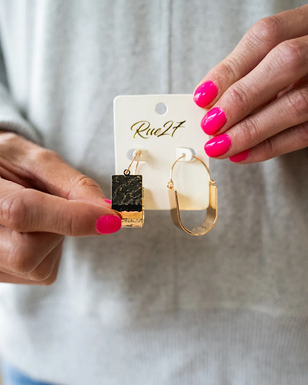 Gold Hammered Metal Chunky Hoop Earrings