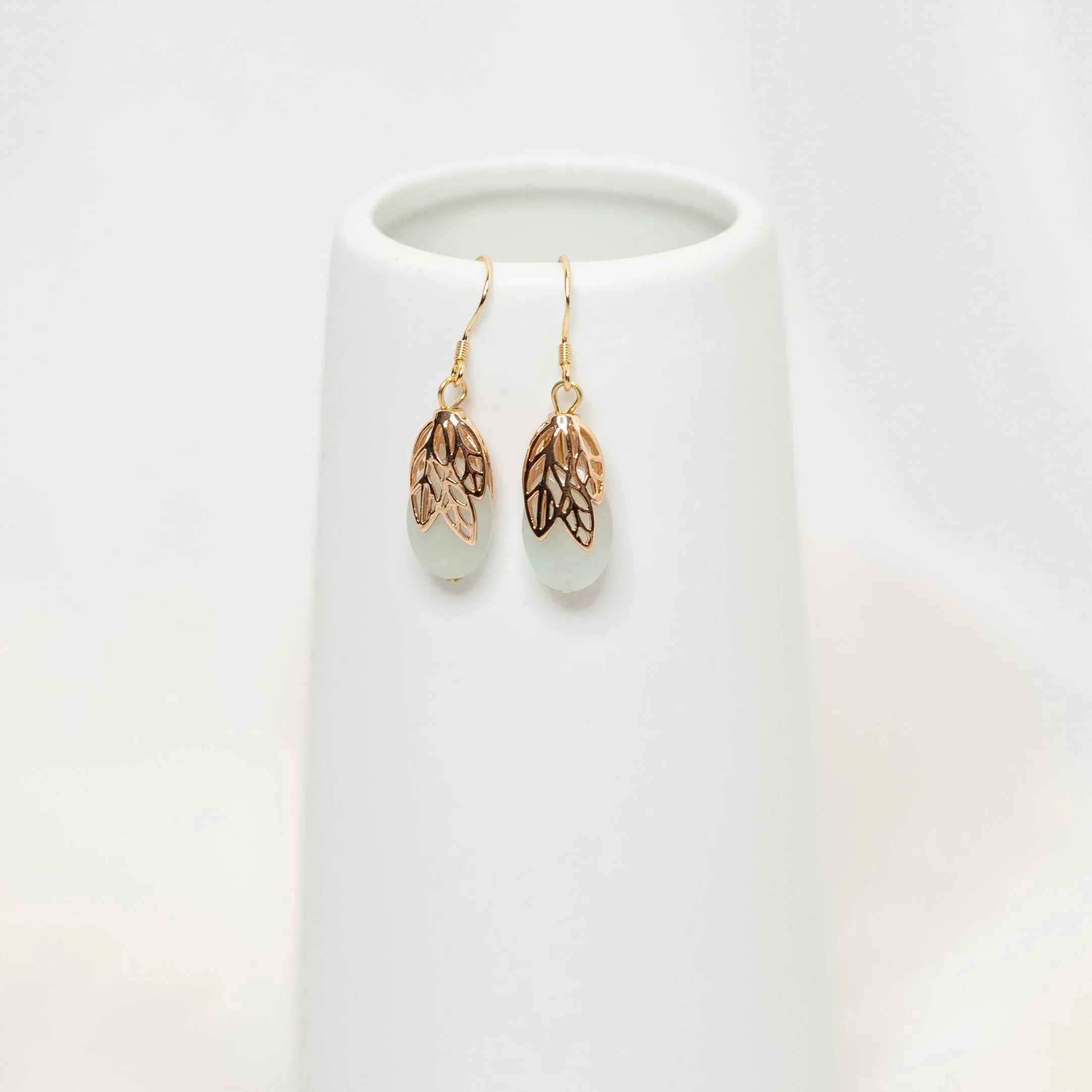 Gold Leaf Mint Jade Earrings