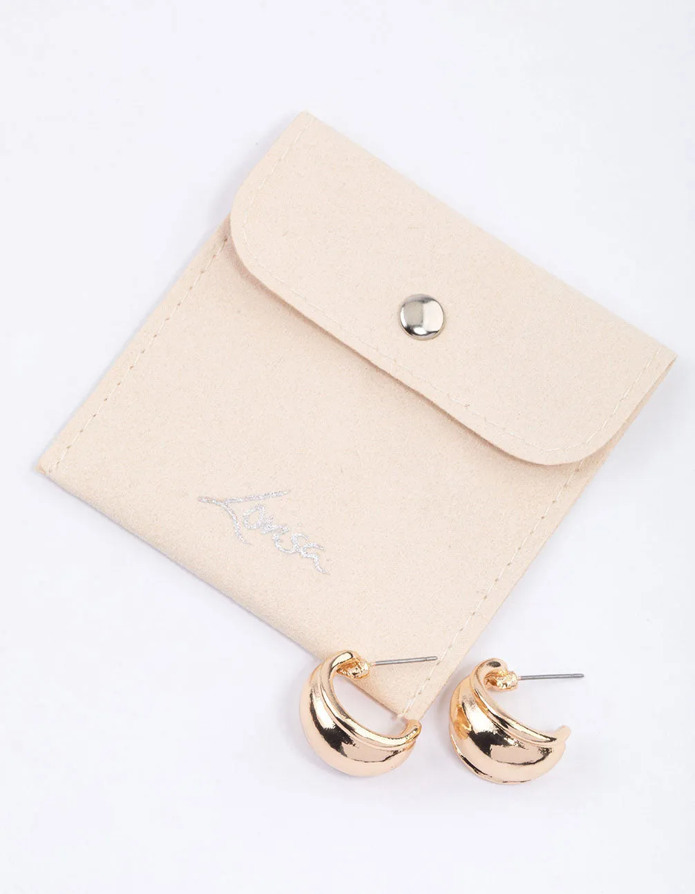 Gold Rounded Edge Hoop Earrings & Polishing Set