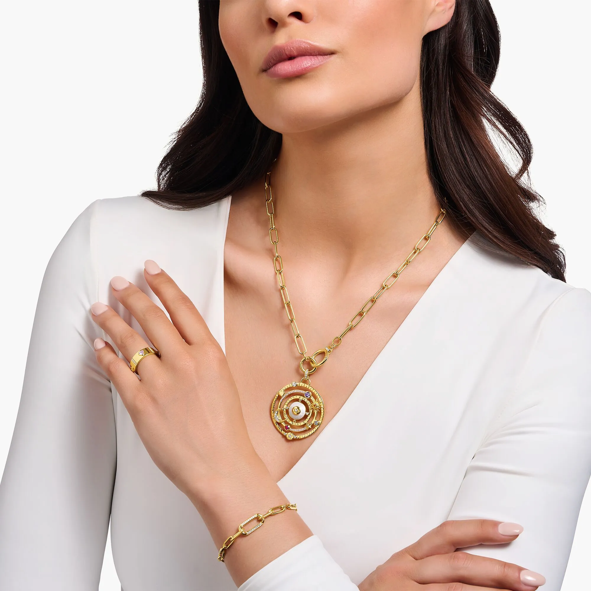 Golden Link necklace with ring clasps and zirconia