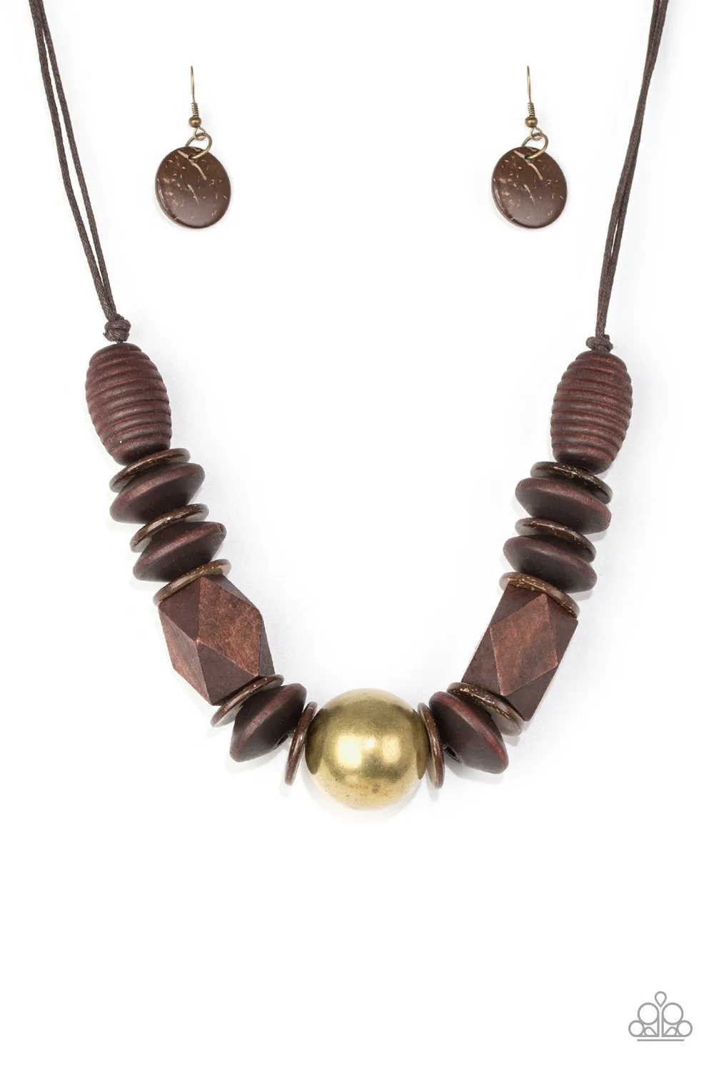 Grand Turks Getaway - Brass Wooden Necklace - Paparazzi Accessories