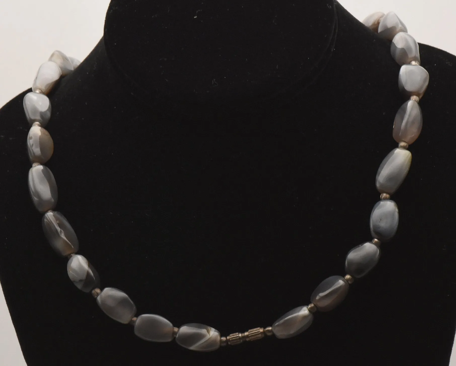 Gray Agate Beaded Necklace - 22.5"